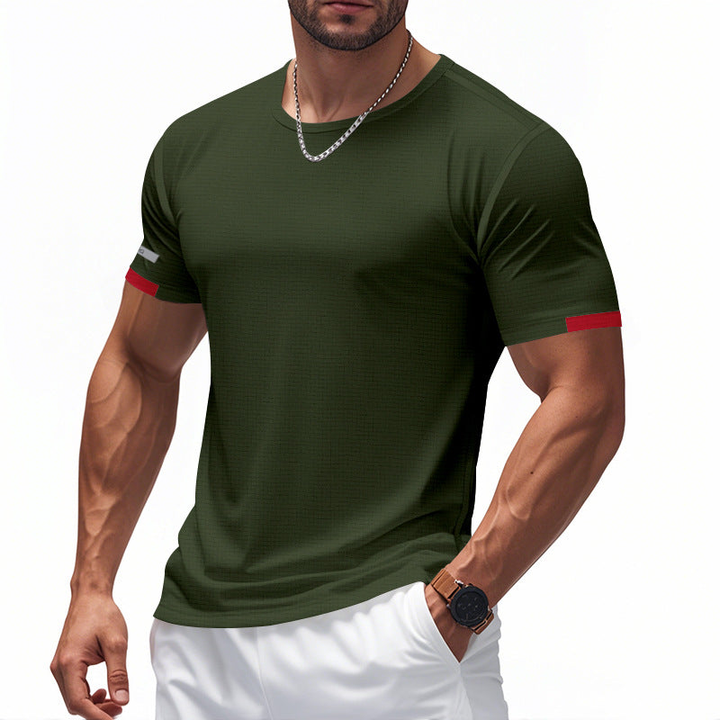 Mesh Ice Silk Short Sleeve Men's Round Neck Solid Color