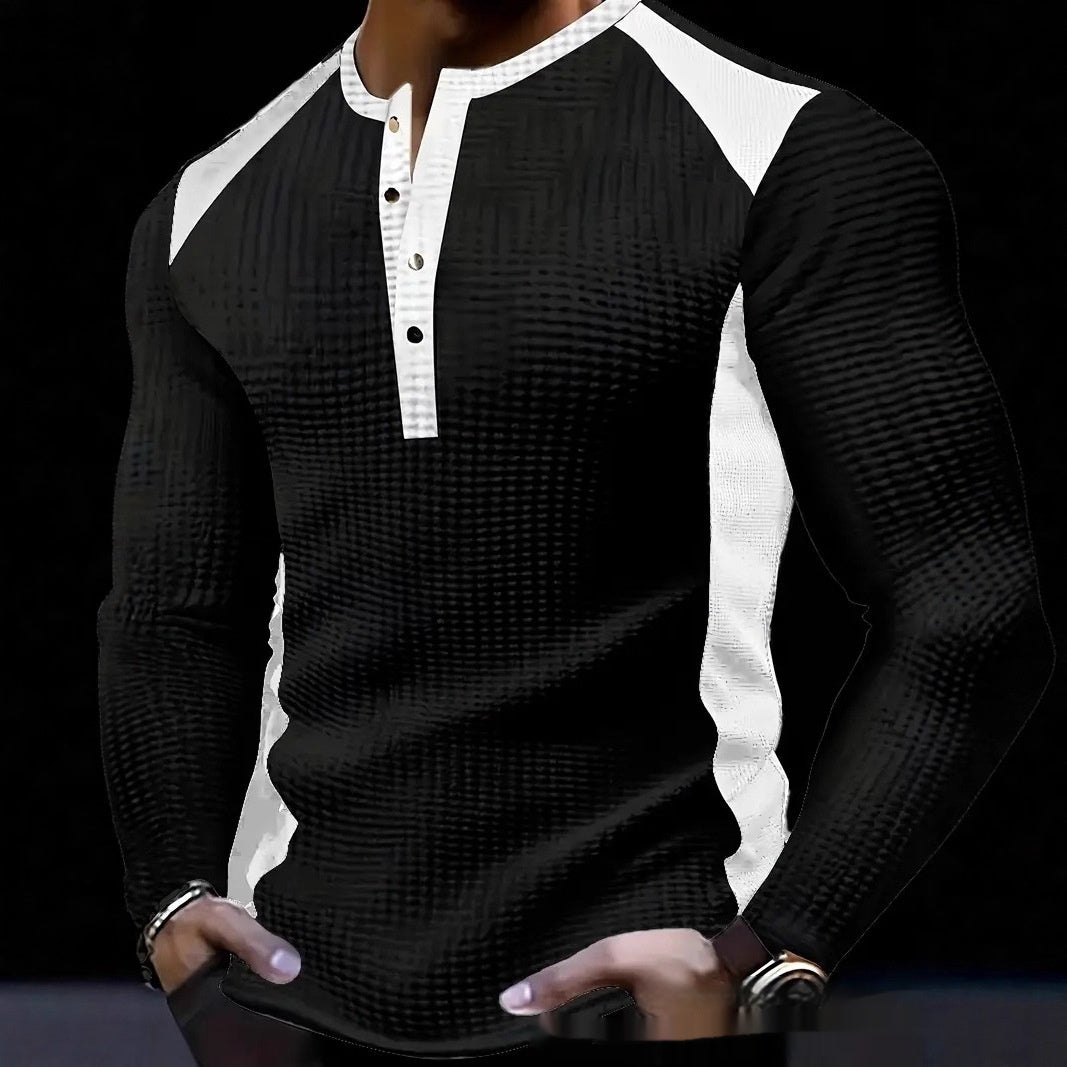 Mens Long-sleeve Sweatshirt With Patchwork Jacquard Design Loose Fit