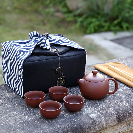 Cotton Linen One Pot Four Cups Tea Set Cloth Bag Portable Travel Storage
