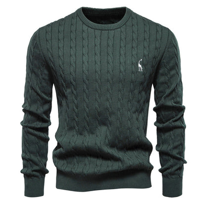 Embroidered Solid Color Knitted Sweater With Deer Pattern
