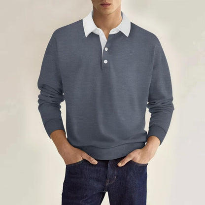 Mens Solid-Color Versatile Long-Sleeve Top