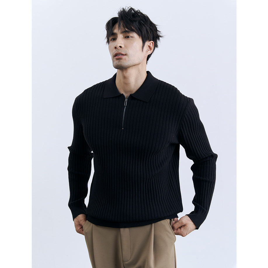 Men's Half-zip Long Sleeve Sweater With Lapel