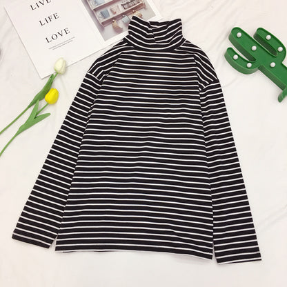 Striped Long-sleeved T-shirt Korean Version Of The Turtleneck Bottoming Shirt Students