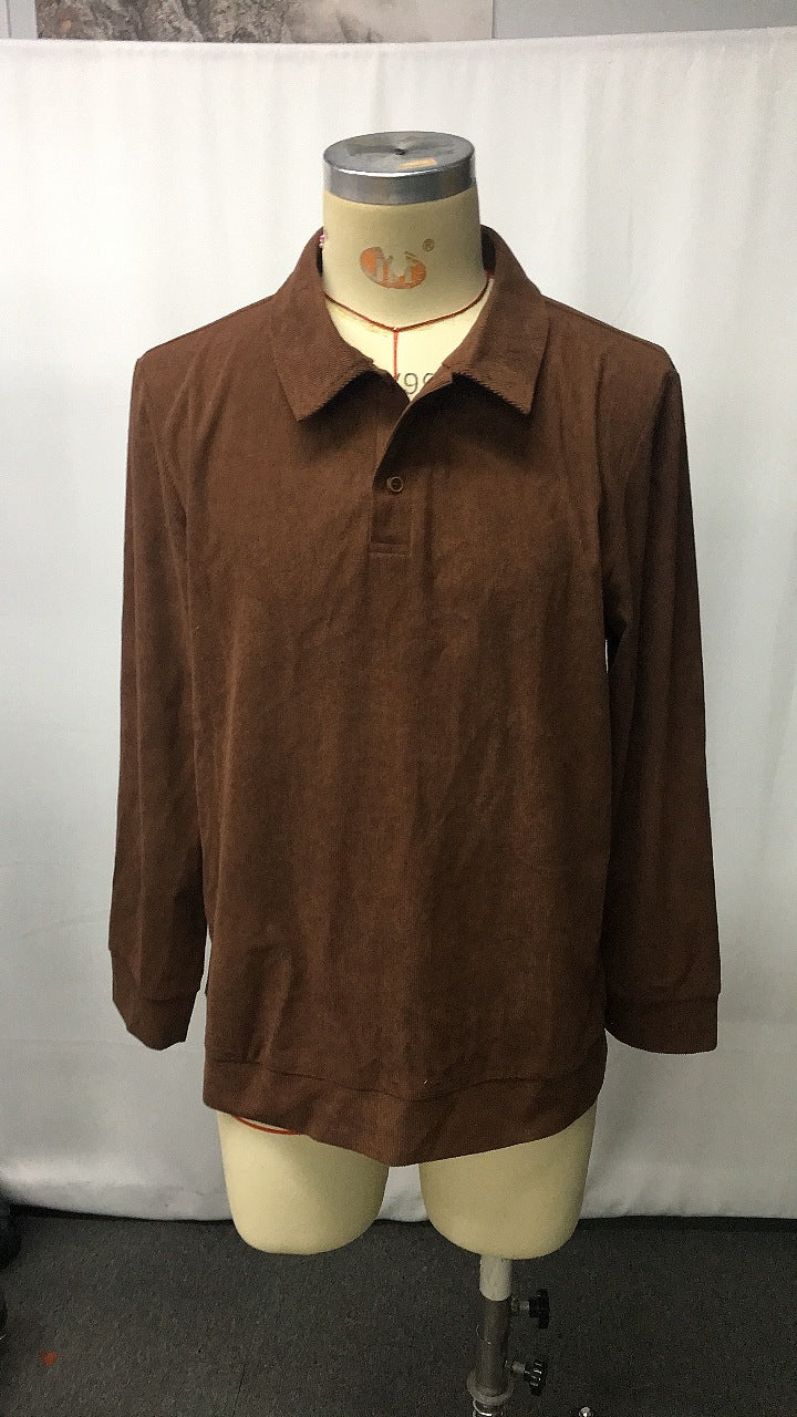 Retro Solid Color Corduroy Polo Collar Long Sleeve Sweatshirt