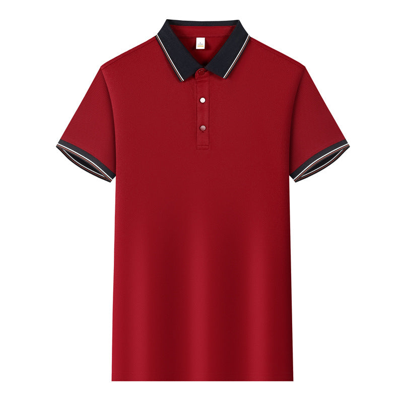 Color Stitching Turnover Neck Short-sleeved Shirt Workwear