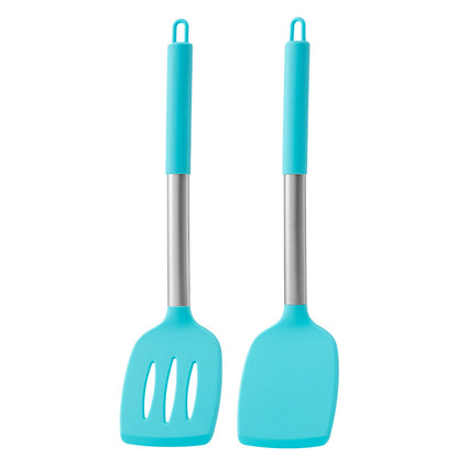 Non-empty Rust Pipe Handle Silicone Spatula Slotted Turner Two-piece Set