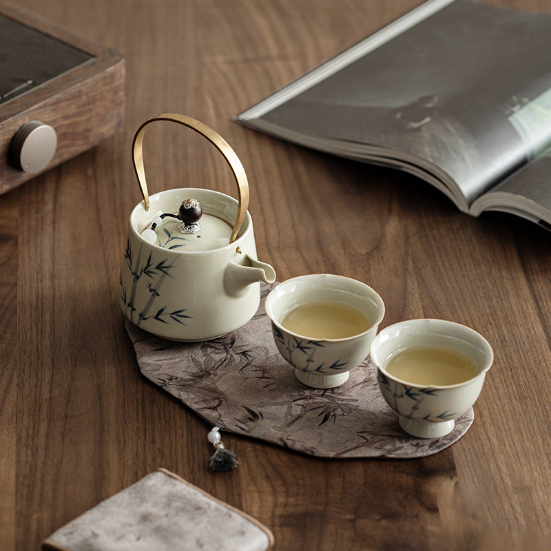 Hand-painted Bamboo Teapot Tea Making Household One Pot Two Cups
