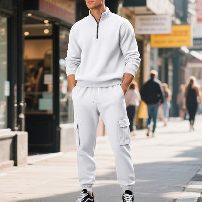 Fleece-lined Thermal Zip-up Men's Athletic Pants Set