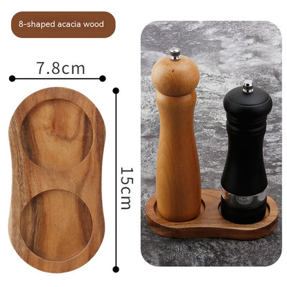 Solid Wood Pepper Mill Base Locust Manganese Rubber Wood Double Hole Tray