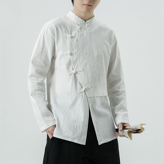 Men's Fashion Cotton-Linen Long-Sleeve Shirt Top