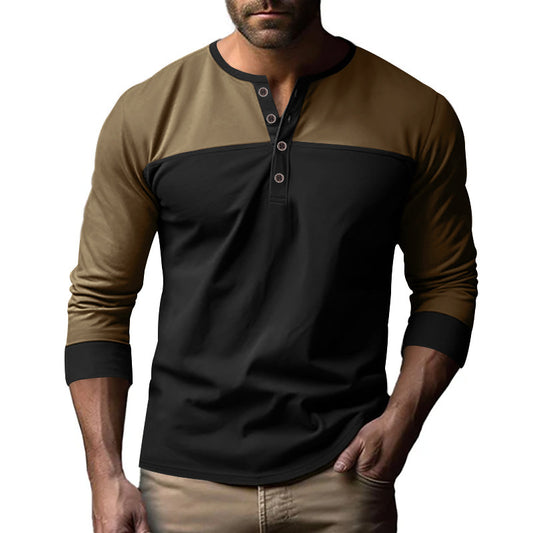 Men's Retro Color Block Long Sleeve Base Shirt