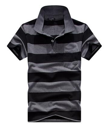 Collar Striped Short Sleeved T-shirt Men's Real Pocket