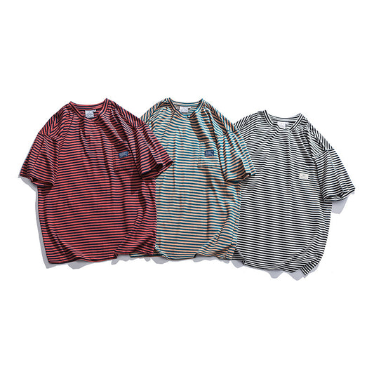 Japanese tide brand loose striped short sleeves
