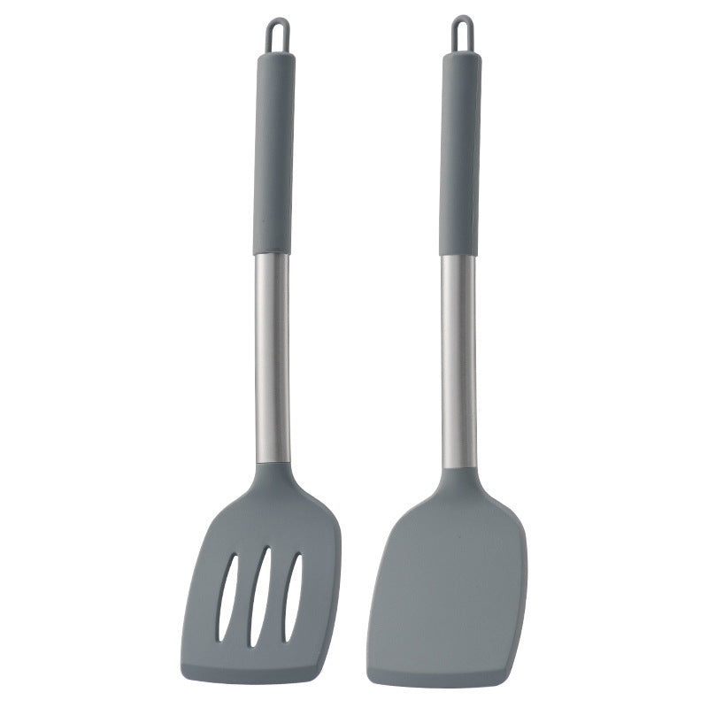 Non-empty Rust Pipe Handle Silicone Spatula Slotted Turner Two-piece Set