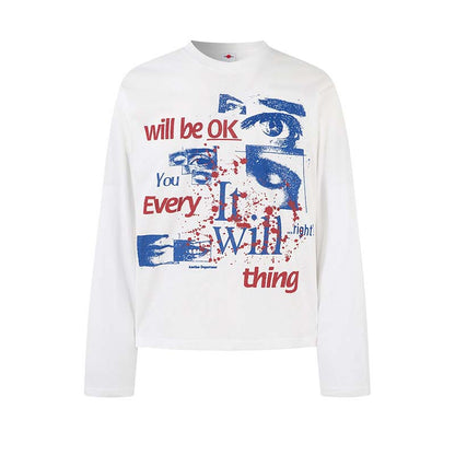 Autumn American-Style Top With Eyeball And Letter Print