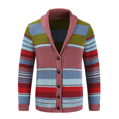Men's Fashion Color Blocking Lapel Sweater Coat
