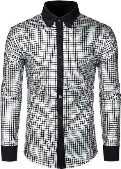 Performance Wear Sequined Casual Shirt Fashion Shiny Surface Lapel