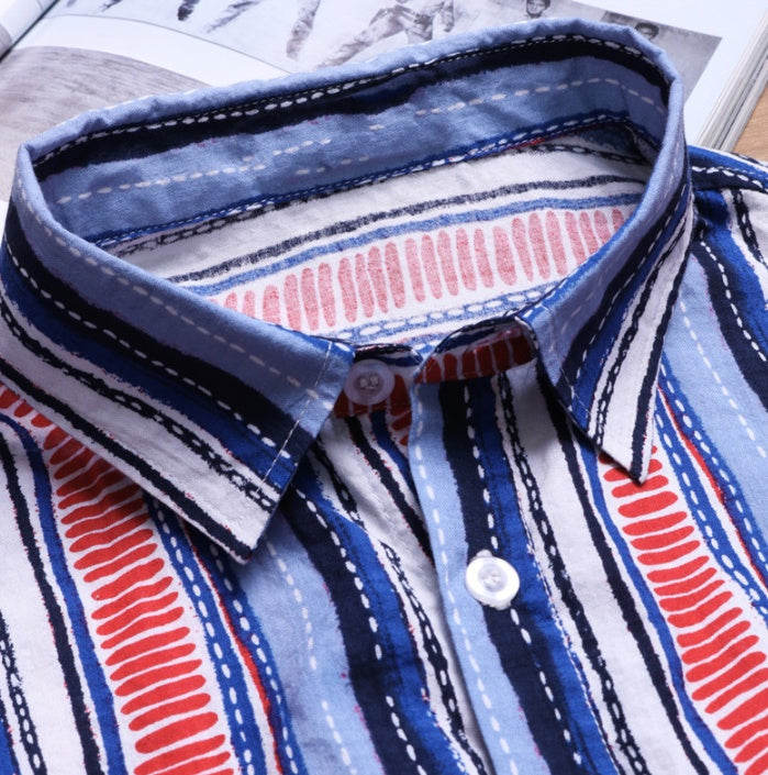 Men's Striped Short Sleeve Shirt Summer Fashion Men's Lapel Shirt
