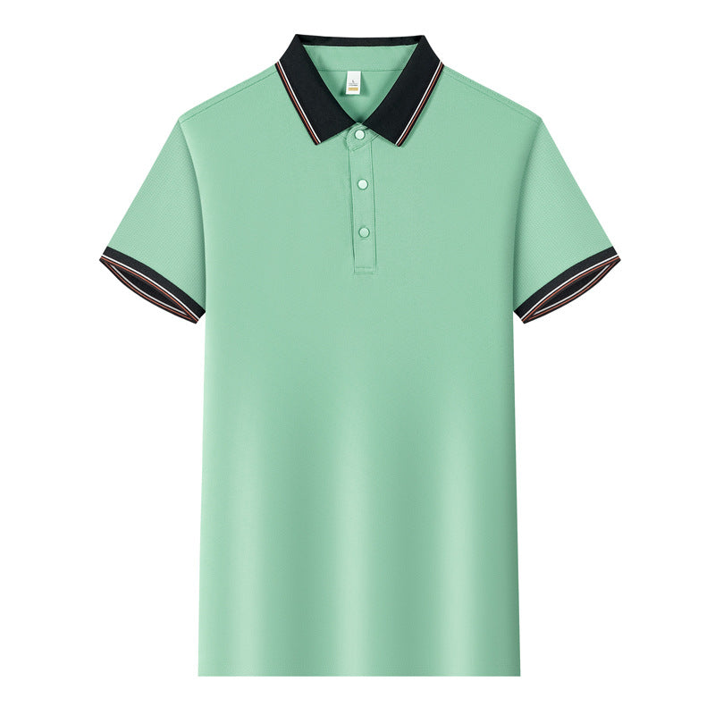 Color Stitching Turnover Neck Short-sleeved Shirt Workwear