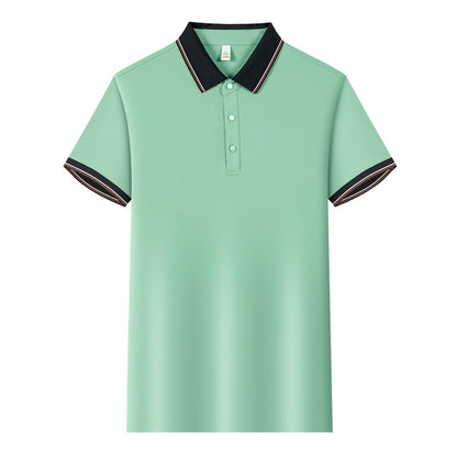 Color Stitching Turnover Neck Short-sleeved Shirt Workwear