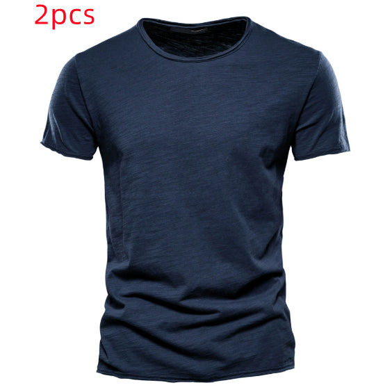 Lightweight Slim Slubby Cotton Thin Round Neck Solid T-shirt