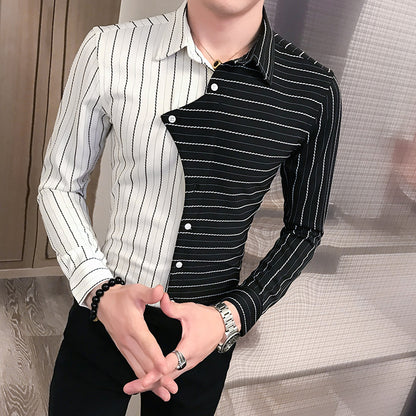 Four seasons British style contrast color stitching men shirt