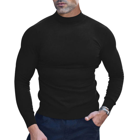 Men's Knitted Cashmere Sweater With Mid-neck For Warmth And Layering