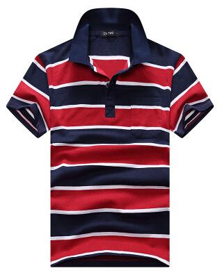 Collar Striped Short Sleeved T-shirt Men's Real Pocket