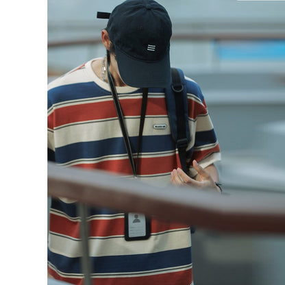 Summer Men's Striped Short Sleeved T-shirt