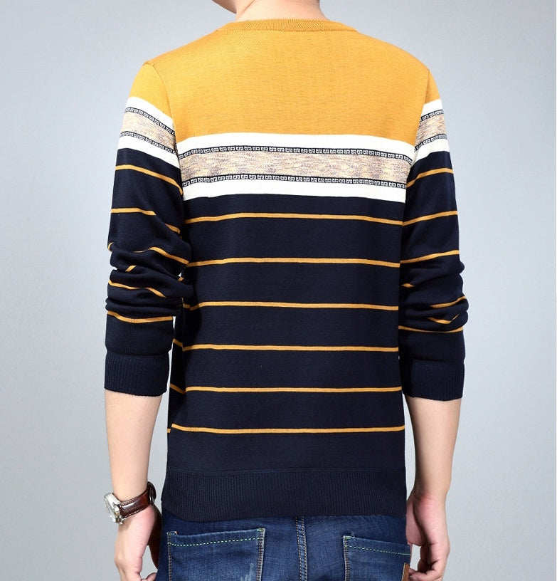 Round neck striped long sleeve sweater