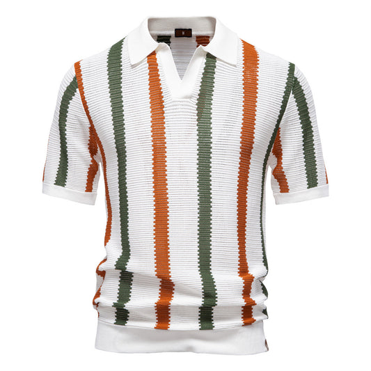 Summer Breathable Hollow Men Short-sleeved Knitting Polo Shirt