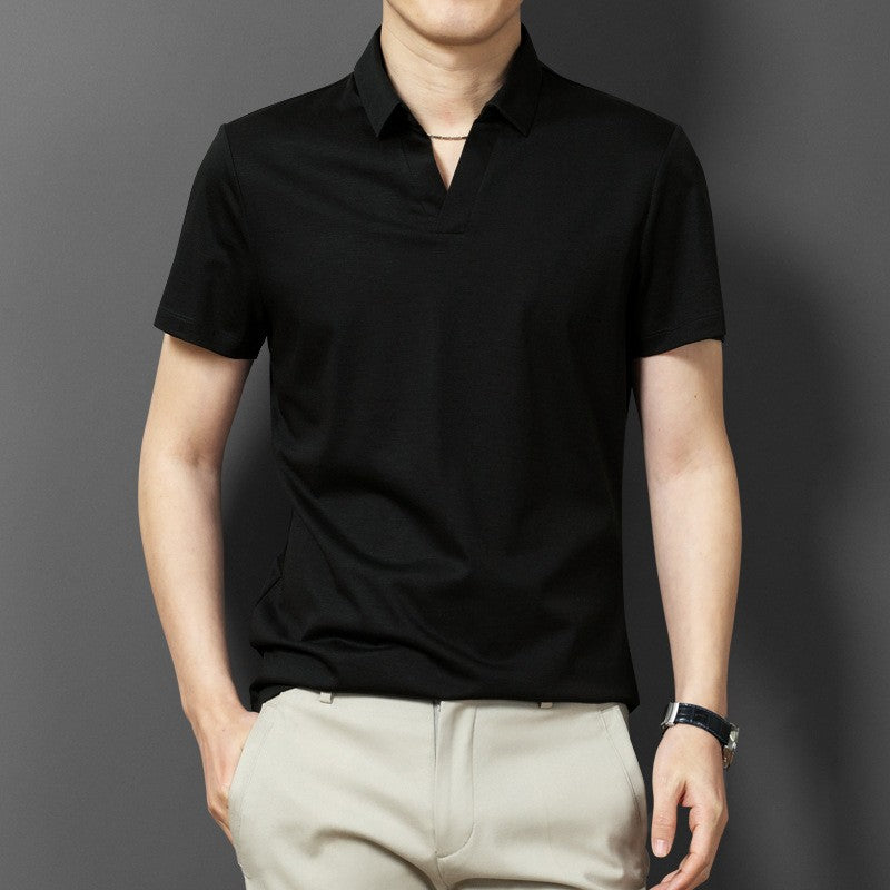 Scissors Collar T-shirt Men's Short Sleeve Solid Color Thin