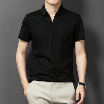 Scissors Collar T-shirt Men's Short Sleeve Solid Color Thin
