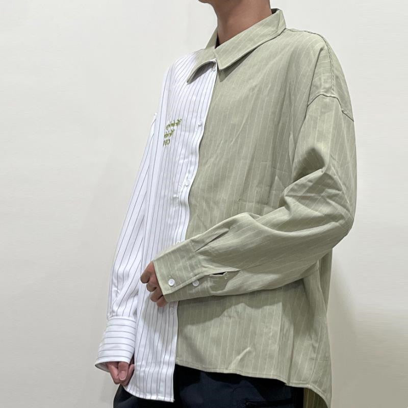 Men's Patchwork Loose Striped Long Sleeve Shirt