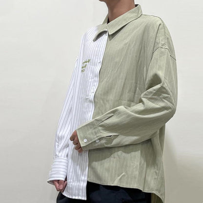 Men's Patchwork Loose Striped Long Sleeve Shirt