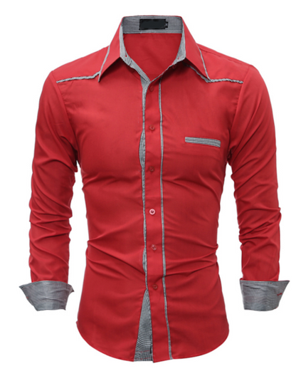 Plaid  Stitching Spread Collar Shirts