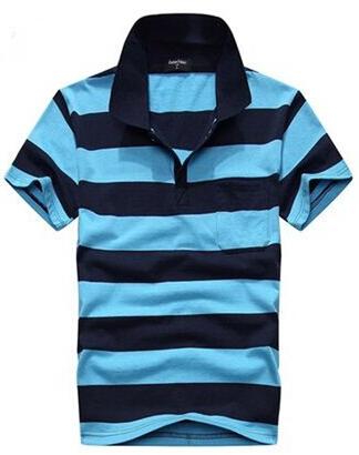 Collar Striped Short Sleeved T-shirt Men's Real Pocket
