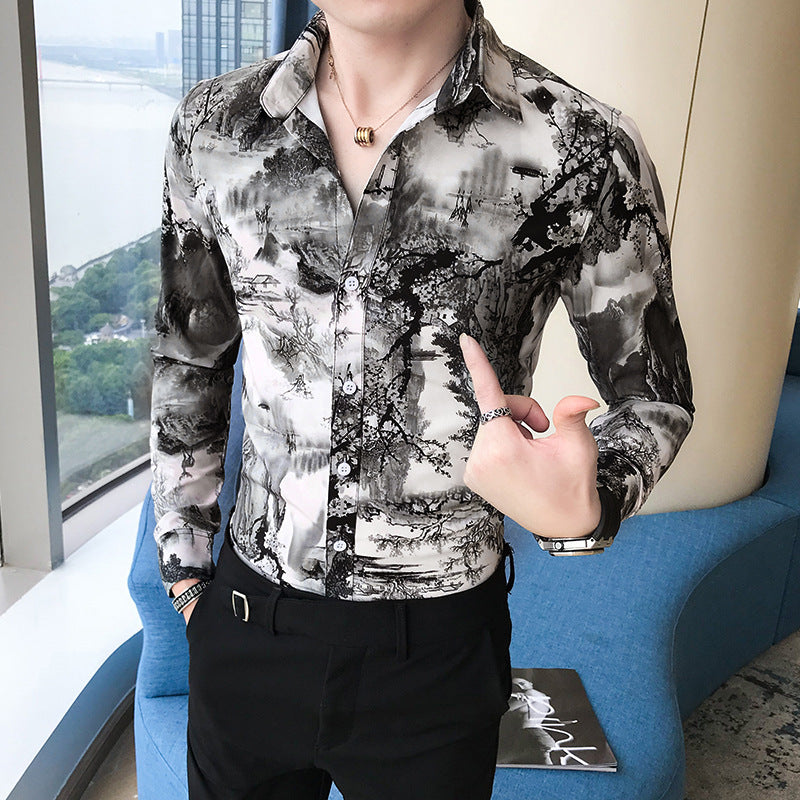 Men's long-sleeved floral shirt