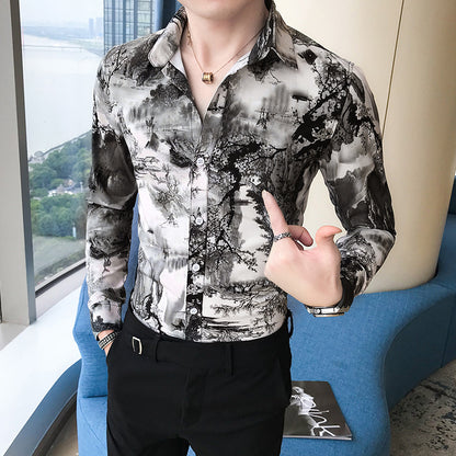 Men's long-sleeved floral shirt