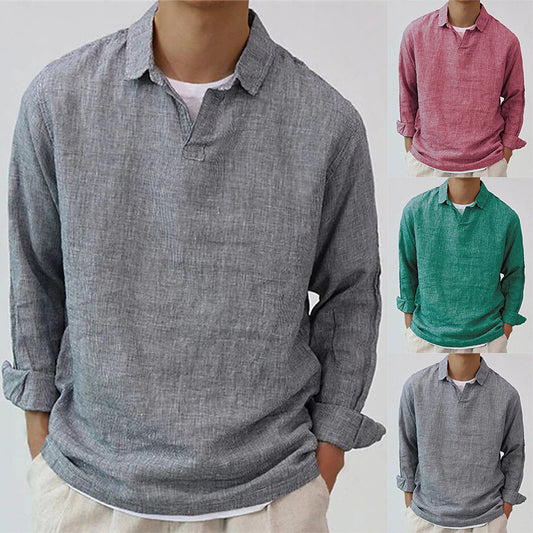 Fashion Men's Pullover Shirt Solid Color Long Sleeve Lapel Oversize Casual Top Summer Clothing