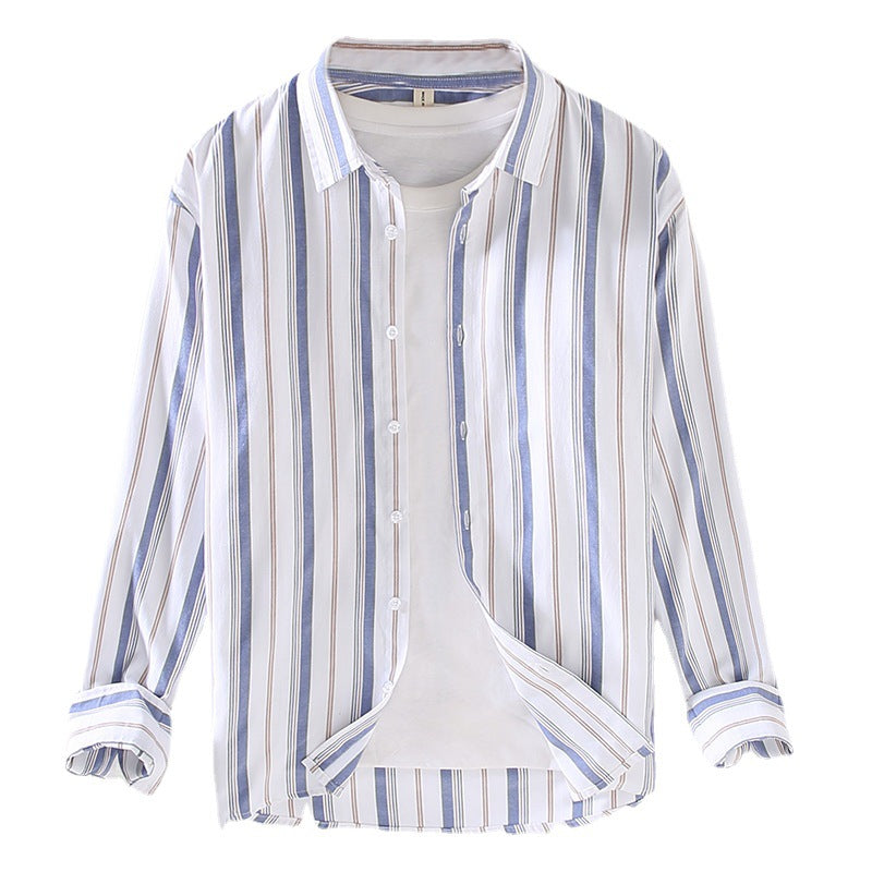 Loose Square Collar Vertical Striped Shirt
