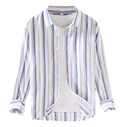Loose Square Collar Vertical Striped Shirt