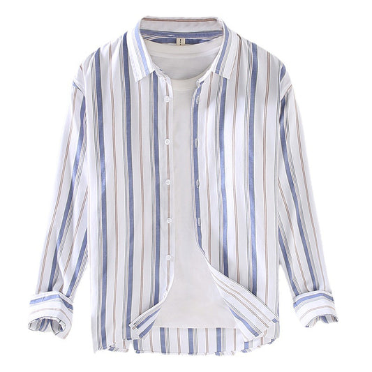 Loose Square Collar Vertical Striped Shirt