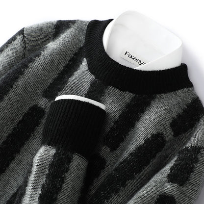 Half Turtleneck Vertical Pattern Color Matching Long Sleeve Sweater