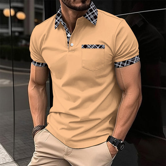 Color Matching Plaid Short Sleeve Sports Polo Shirts
