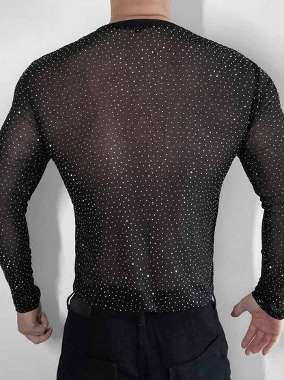Translucent Mesh Slim Long Sleeve T-shirt