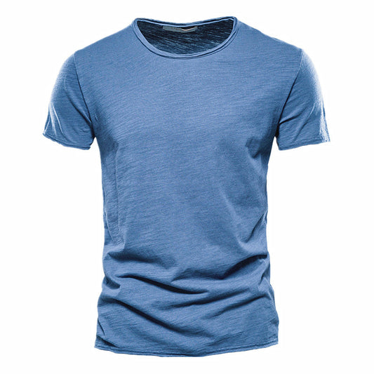 Men's Slim Slub Cotton Solid Color Short Sleeve T-shirt