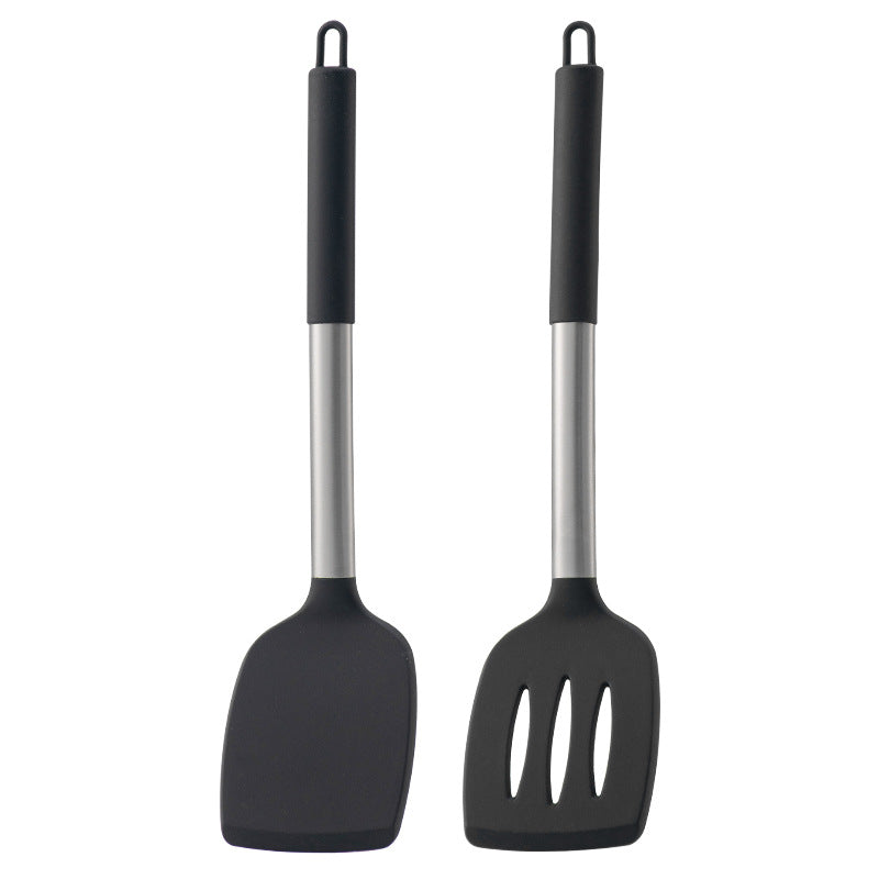 Non-empty Rust Pipe Handle Silicone Spatula Slotted Turner Two-piece Set