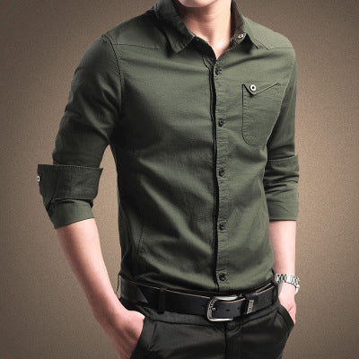 Spring Men's Long Sleeve Pure Cotton Oxford Shirts Business Korean Style