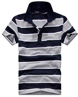 Collar Striped Short Sleeved T-shirt Men's Real Pocket